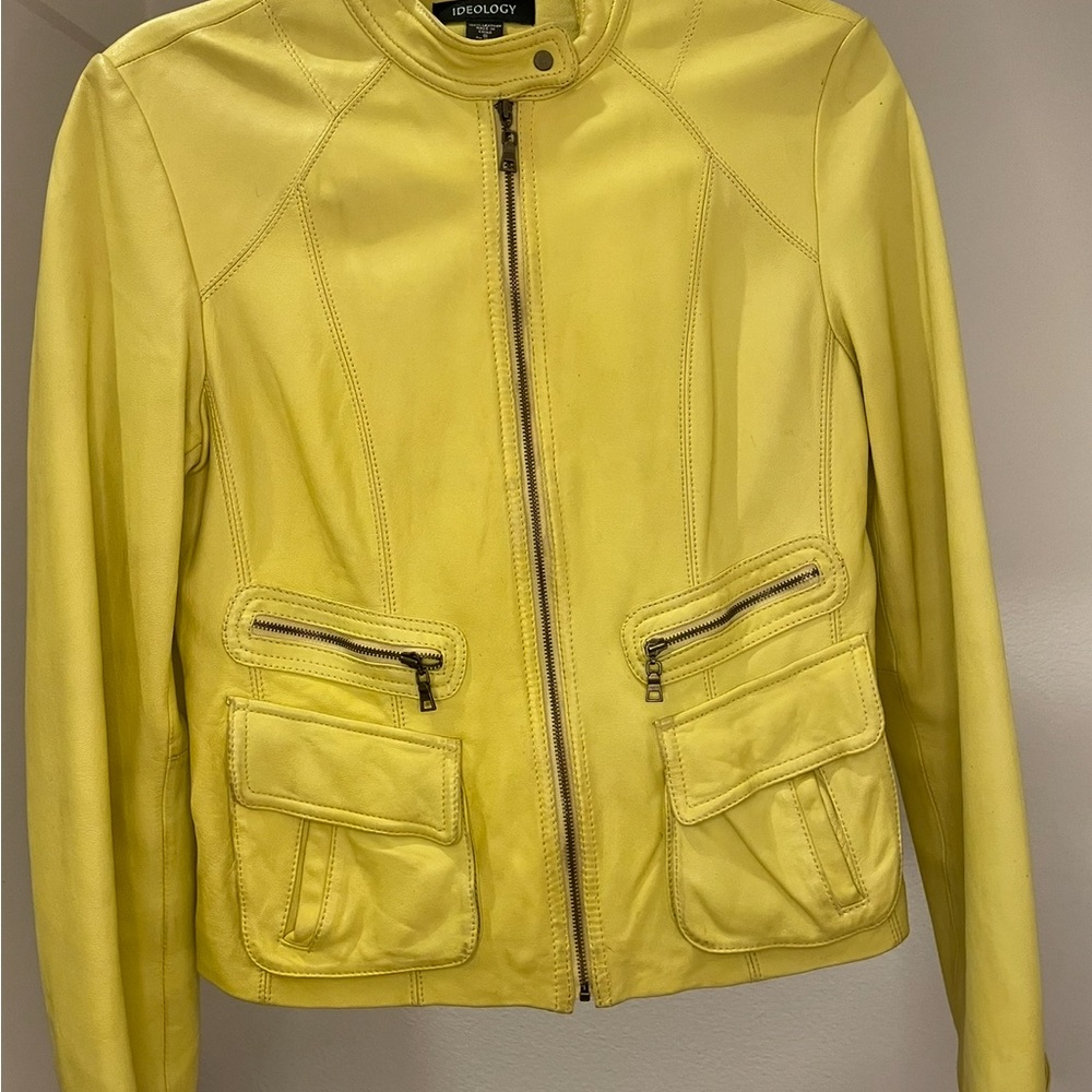 Ideology Yellow Leather Jacket with Stand-Up Collar